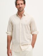 U.S. Polo Assn. Сафари риза мъжка с лен LINEN BLEND LS бежова с изчистена шарка MUP3248