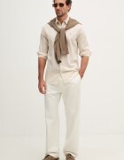 U.S. Polo Assn. Сафари риза мъжка с лен LINEN BLEND LS бежова с изчистена шарка MUP3248