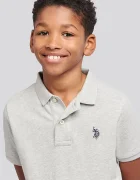 U.S. Polo Assn. тениска с яка за деца от памук сива USP2369