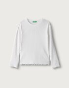 United Colors of Benetton блуза с дълги ръкави за деца от памук с еластан бяла 3F1EC10N1