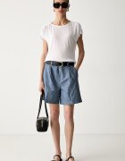 United Colors of Benetton елегантен къс панталон дамски от памук син с висока талия 43F3D902S