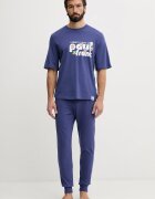 United Colors of Benetton горнище на пижама мъжко памучно тъмносиньо 3VR54M02A