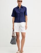 United Colors of Benetton къс панталон дамски от лен бял с висока талия 4AGHD901V
