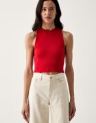 United Colors of Benetton къс топ дамски от памук с еластан червен 3O4YDH01E