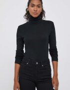 United Colors of Benetton Памучна блуза с дълги ръкави в черно с поло
