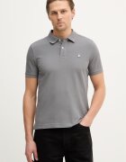 United Colors of Benetton Памучна тениска с яка в сиво с изчистен дизайн 3089J3179