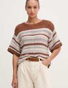 United Colors of Benetton пуловер с къси ръкави дамски с памук кафяв 12B3E10H4