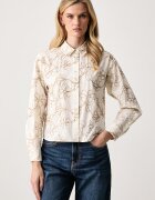 United Colors of Benetton риза дамска от памук бежова на цветя 5OALDQ0F6