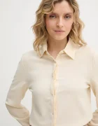 United Colors of Benetton Риза дамска в бежово със стандартна кройка с класическа яка 55M1DQ0CP