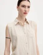 United Colors of Benetton Риза дамска в бежово със стандартна кройка с класическа яка 5ONVDQ0C1