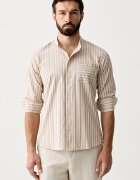 United Colors of Benetton риза мъжка от памук бежова на райе 5QUHUQ06Z
