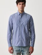 United Colors of Benetton риза мъжка от памук синя на райе 51MMUQ07C