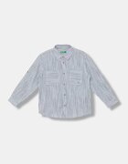 United Colors of Benetton риза за деца с лен синя на райе 58DNGQ036