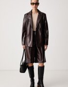 United Colors of Benetton сако с двуредно закопчаване дамско от имитация на кожа кафяво 2UDYDW03Y