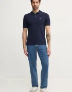 United Colors of Benetton тениска с яка мъжка от памук с еластан тъмносиня 3WG9U301Z