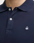 United Colors of Benetton тениска с яка мъжка от памук с еластан тъмносиня 3WG9U301Z