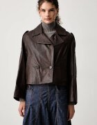 Weekend Max Mara къс шлифер дамски от кожа WKDFELINO кафяв 2625446051600