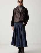 Weekend Max Mara къс шлифер дамски от кожа WKDFELINO кафяв 2625446051600