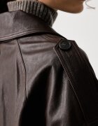 Weekend Max Mara къс шлифер дамски от кожа WKDFELINO кафяв 2625446051600