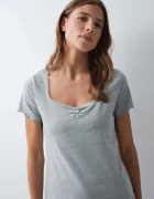 women'secret домашна блуза дамска от памук с еластан сива 3274525