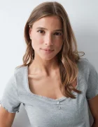 women'secret домашна блуза дамска от памук с еластан сива 3274525