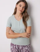 women'secret Памучно горнище на пижама с къси ръкави