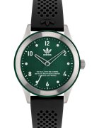 adidas Мъжки часовник CODE THREE - черна силиконова каишка - сребрист корпус от неръждаема стомана - зелен циферблат