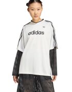 adidas Originals Блуза от жарсе - дантели на ръкавите и лого - Слонова кост/Черен