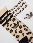 adidas Originals Дълги чорапи с животинска шарка - 2 чифта Тъмнокафяв/Бял/Светло бежово