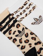 adidas Originals Дълги чорапи с животинска шарка - 2 чифта Тъмнокафяв/Бял/Светло бежово