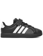 adidas спортни обувки от синтетична кожа за момчета с велкро лента и 3 ивици - черно/бяло
