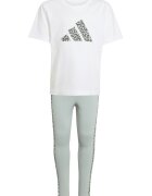 adidas Sportswear Памучна тениска с лого и панталон - 2 части Бял/Тъмнокафяв/Бледозелен