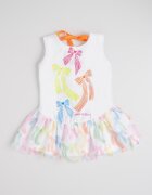 Agatha Ruiz de la Prada Разкроена памучна рокля Бял/Зелен/Розово