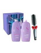 Alfaparf Комплект за изглаждане Milano Semi Di Lino Шампоан за изглаждане 1000 ml + Балсам 1000 ml + Кръгла четка