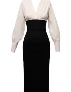 Alina Cernatescu Lunaria Midi Dress With Chest Drapped Details - Черен/Светло бежово