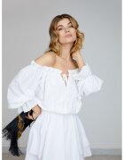 Alina Cernatescu Рокля на пластове с голо рамо - Бял