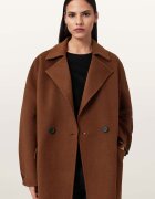 AllSaints Дълъг тренч Sellma с вълна и копчета Кафяв
