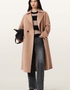 AllSaints Дълъг тренч Sellma с вълна и копчета Светлокафяв