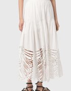 AllSaints Дълга пола Femi от органичен памук с ажур Мръснобял