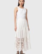 AllSaints Дълга пола Femi от органичен памук с ажур Мръснобял