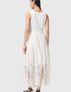 AllSaints Дълга пола Femi от органичен памук с ажур Мръснобял