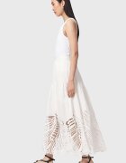 AllSaints Дълга пола Femi от органичен памук с ажур Мръснобял