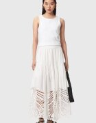 AllSaints Дълга пола Femi от органичен памук с ажур Мръснобял