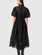 AllSaints Дълга рокля Odette с бродерия и бухнали ръкави Черен