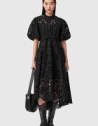 AllSaints Дълга рокля Odette с бродерия и бухнали ръкави Черен