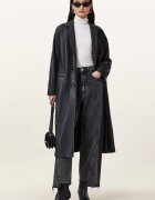 AllSaints Дълго кожено палто Aire - Черен