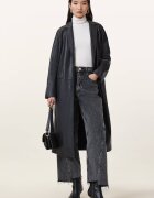 AllSaints Дълго кожено палто Aire - Черен