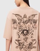 AllSaints Уголемена тениска с принт и лого Прашно розово