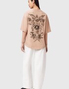 AllSaints Уголемена тениска с принт и лого Прашно розово