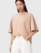 AllSaints Уголемена тениска с принт и лого Прашно розово